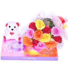 Mix Roses N Teddy With Celebration